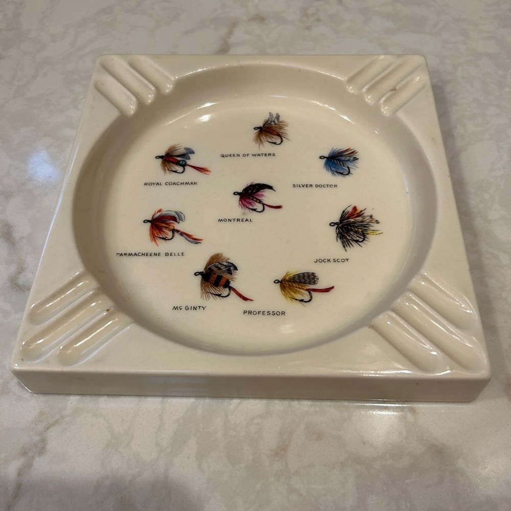 Vintage Numbered Fly Fishing Ashtray made by Hyalyn- 1950s Mid Century Modern